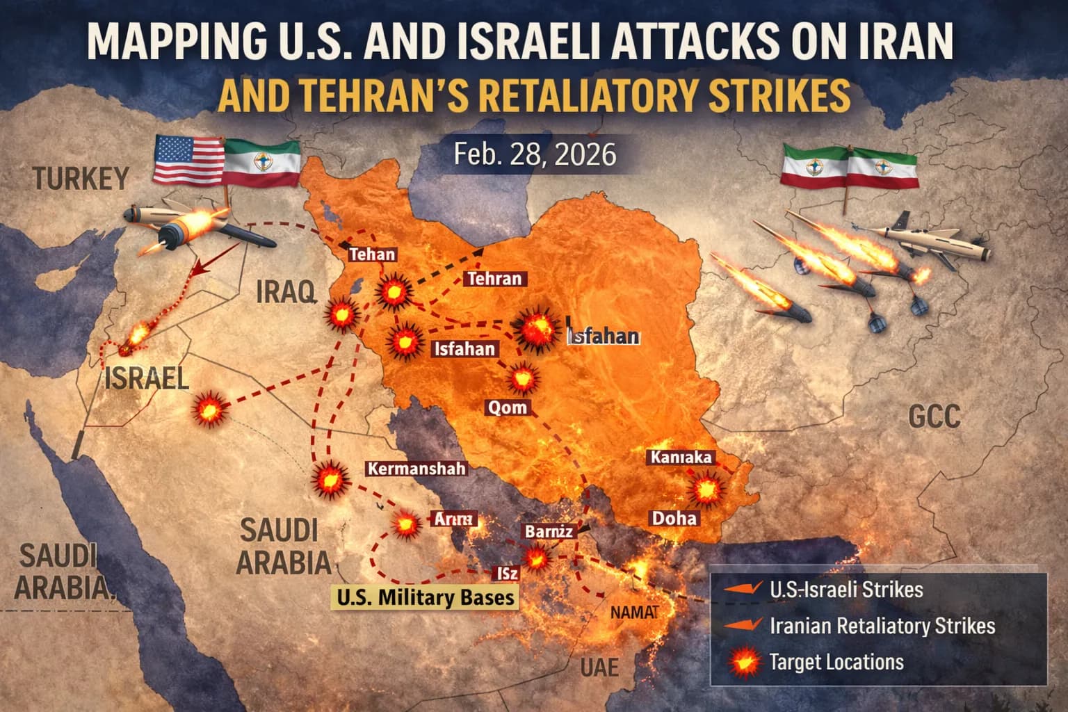 Mapping U.S. and Israeli Attacks on Iran and Tehran’s Retaliatory Strikes