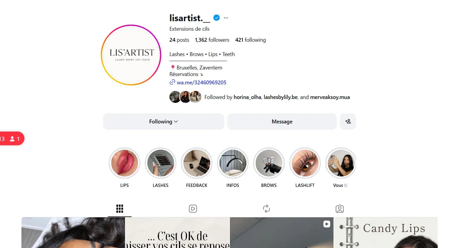 Lisarts, meilleure adresse à Bruxelles pour rehaussement de cils et candylips